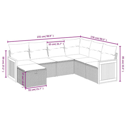 7-tlg. Garten-Sofagarnitur mit Kissen Schwarz Poly Rattan