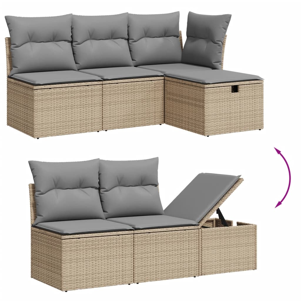 10-tlg. Garten-Sofagarnitur mit Kissen Beige Poly Rattan