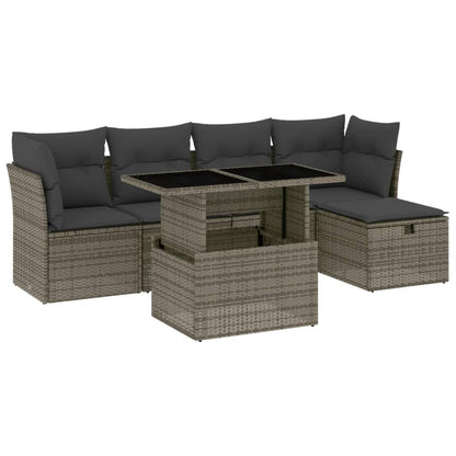 6-tlg. Garten-Sofagarnitur mit Kissen Grau Poly Rattan