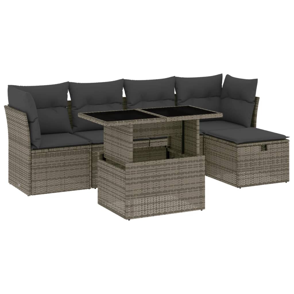 6-tlg. Garten-Sofagarnitur mit Kissen Grau Poly Rattan