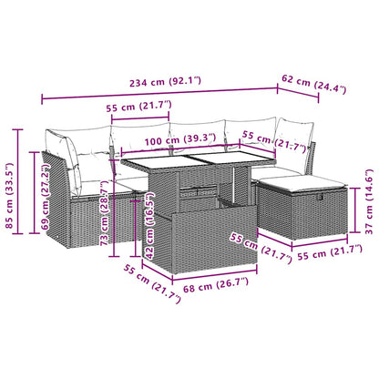 6-teiliges Gartensofa-Set mit Kissen, braun, Polyrattan