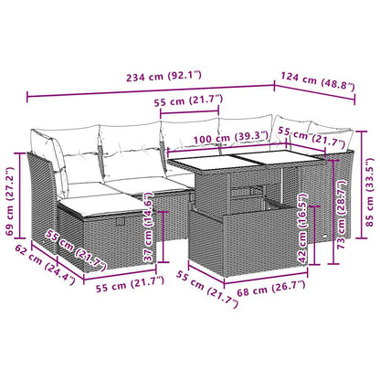 7-teiliges Gartensofa-Set mit Kissen, braun, Polyrattan