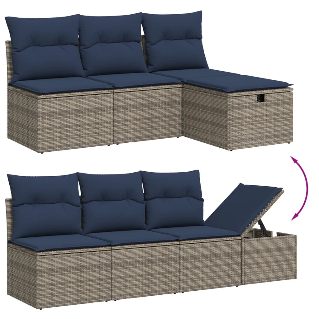 8-teiliges Gartensofa-Set mit Kissen, grau, Polyrattan