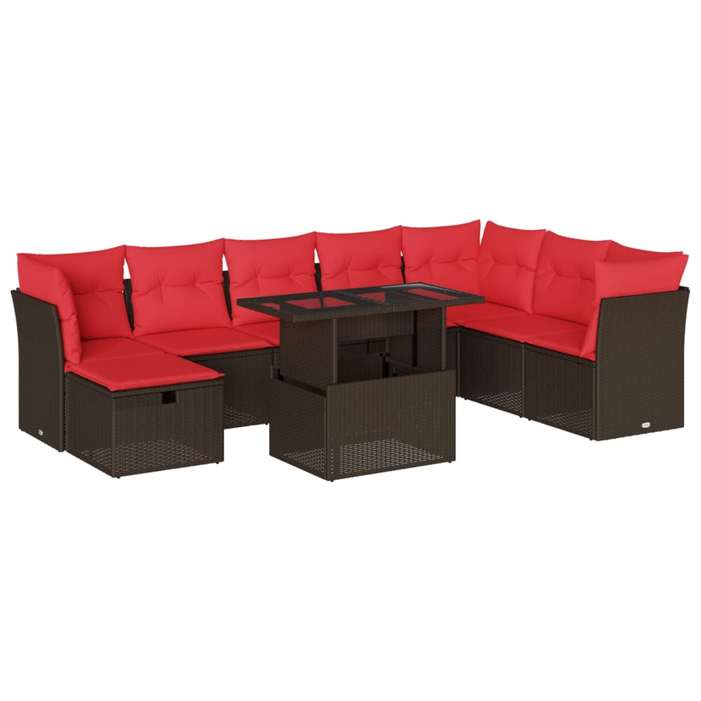 9-teiliges Gartensofa-Set mit Kissen, braun, Polyrattan
