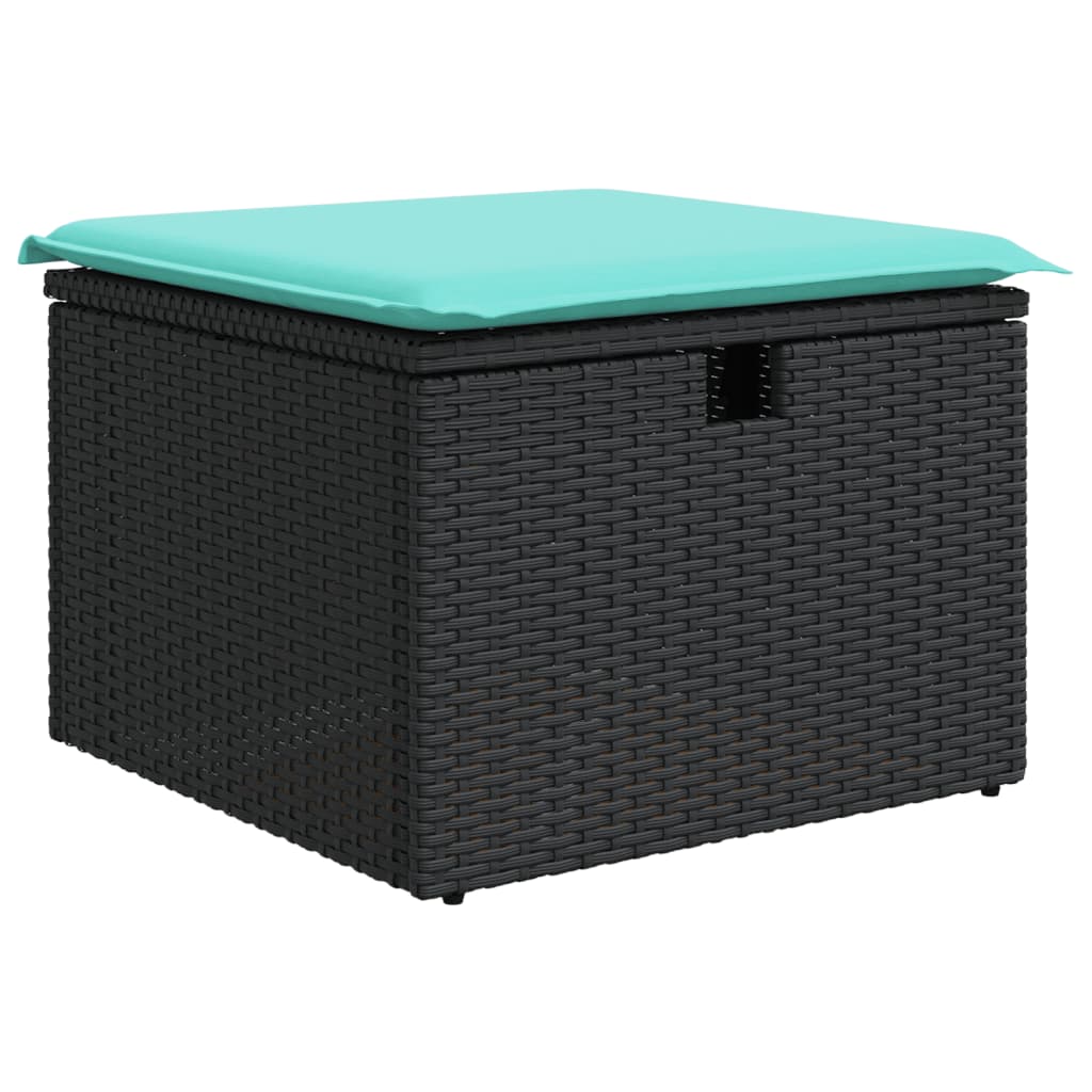 7-teiliges Gartensofa-Set mit Kissen, schwarzes Polyrattan