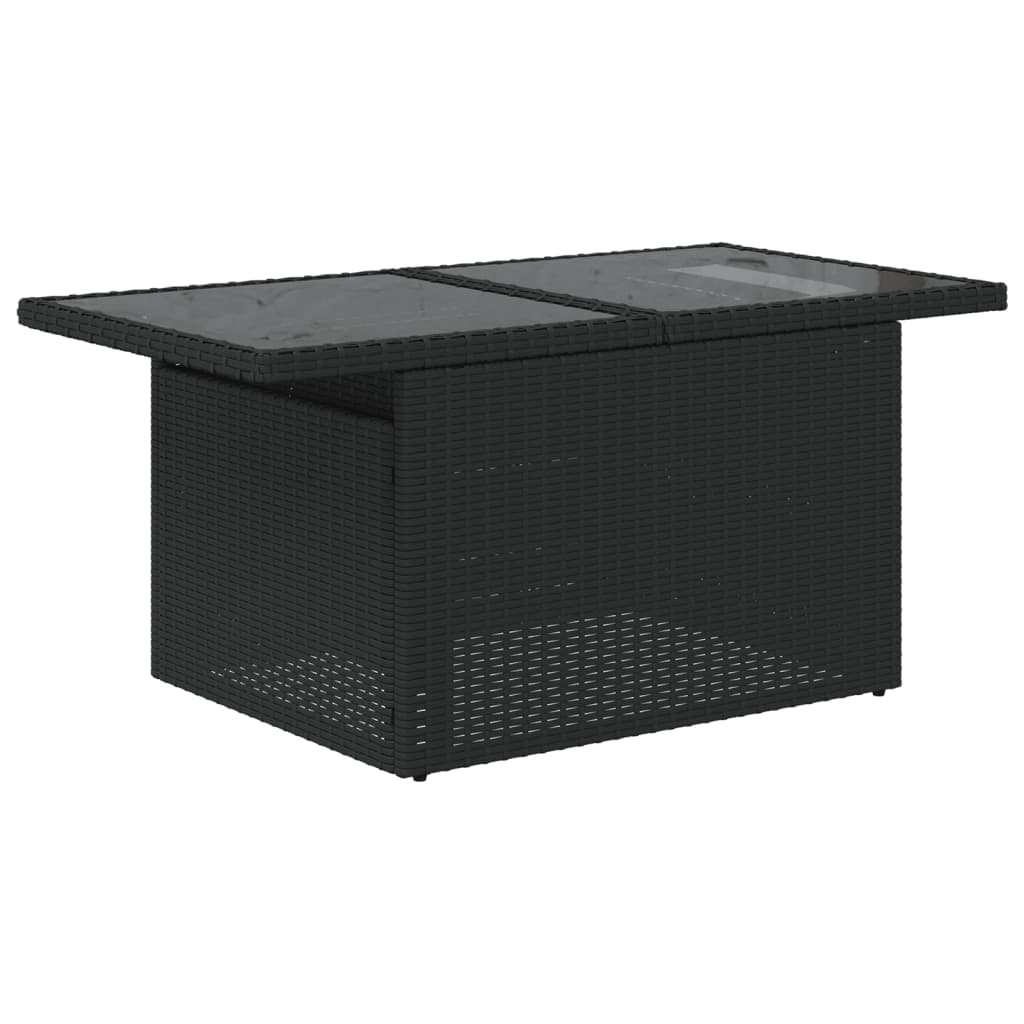 9-teiliges Gartensofa-Set mit Kissen, schwarzes Polyrattan