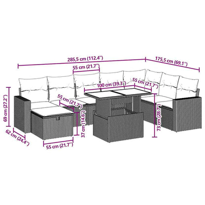 9-teiliges Gartensofa-Set mit Kissen, braun, Polyrattan