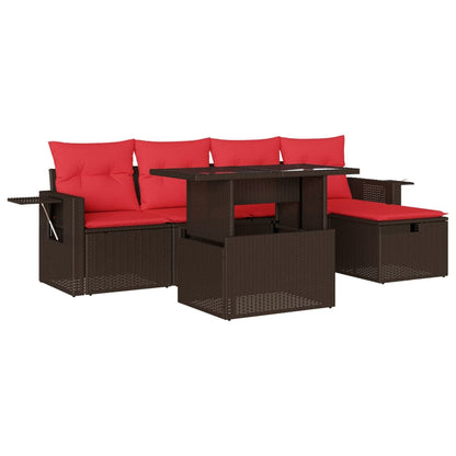 6-teiliges Gartensofa-Set mit Kissen, braun, Polyrattan