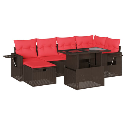 7-teiliges Gartensofa-Set mit Kissen, braun, Polyrattan