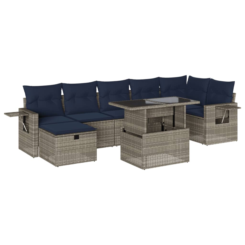 8-teiliges Gartensofa-Set mit Kissen, grau, Polyrattan