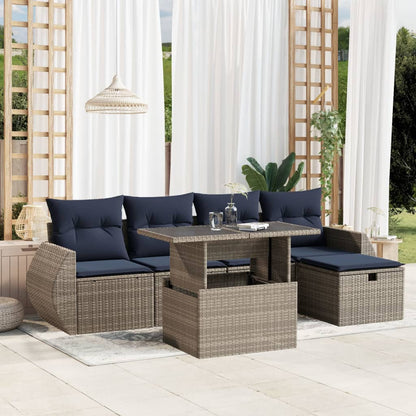 6-teiliges Gartensofa-Set mit Kissen, grau, Polyrattan