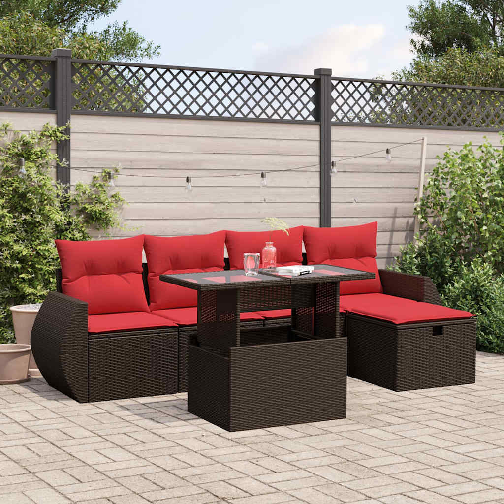 6-teiliges Gartensofa-Set mit Kissen, braun, Polyrattan