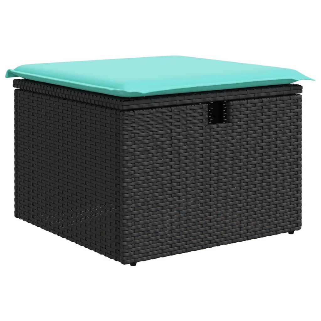 7-teiliges Gartensofa-Set mit Kissen, schwarzes Polyrattan