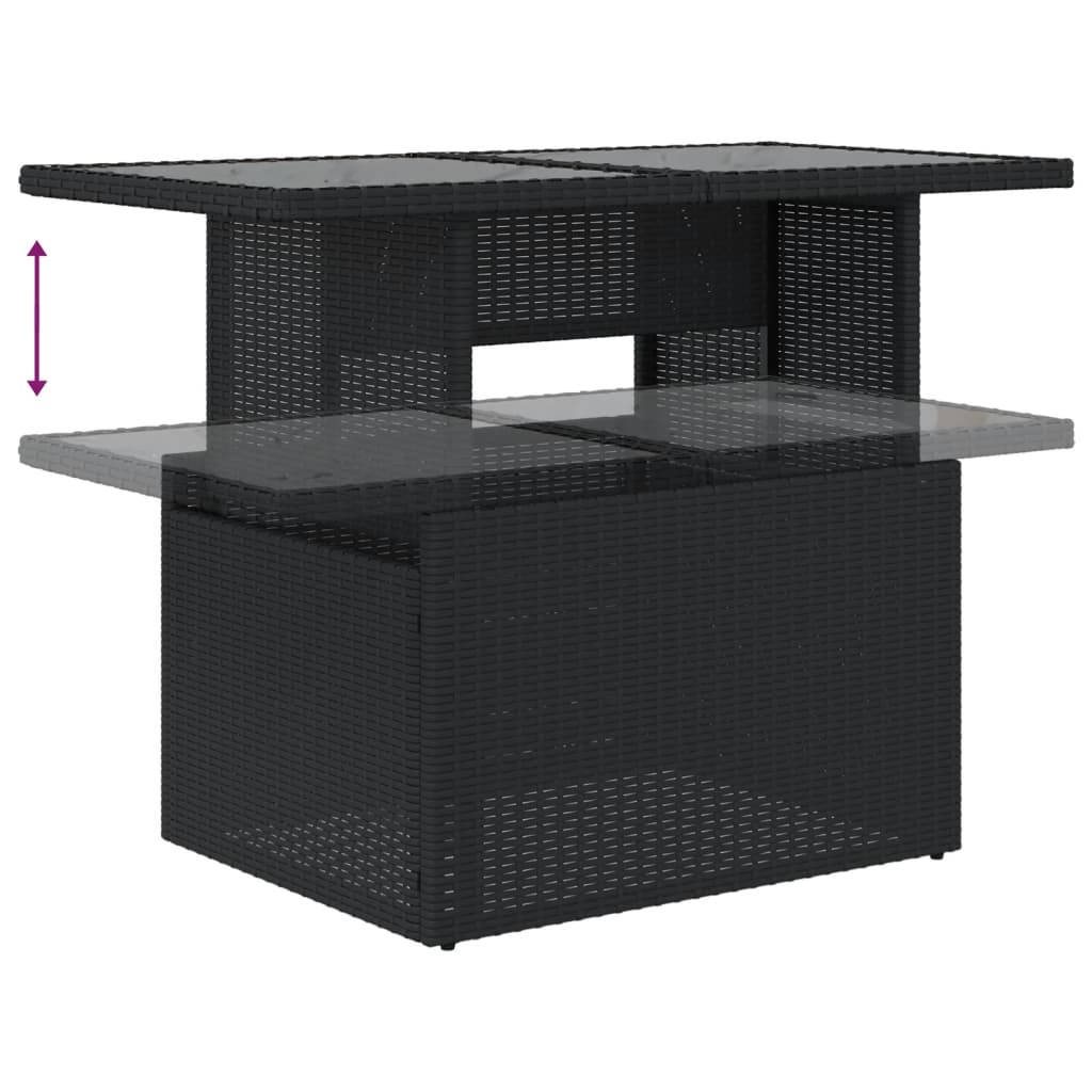 7-teiliges Gartensofa-Set mit Kissen, schwarzes Polyrattan