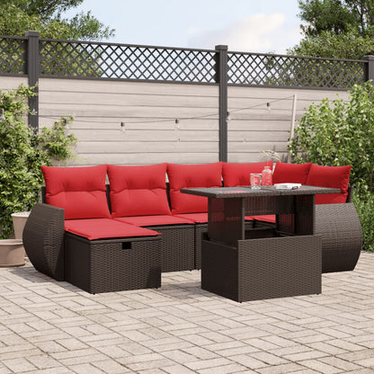 7-teiliges Gartensofa-Set mit Kissen, braun, Polyrattan