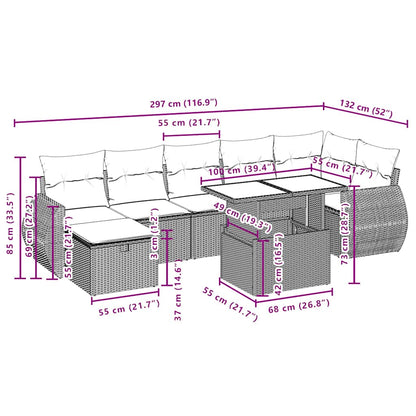 8-teiliges Gartensofa-Set mit Kissen, grau, Polyrattan