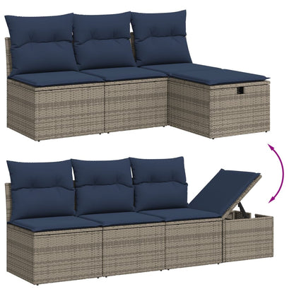 8-teiliges Gartensofa-Set mit Kissen, grau, Polyrattan