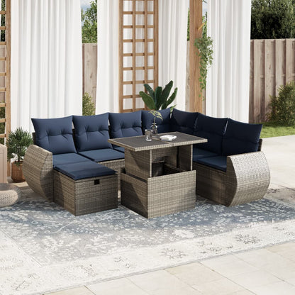 8-teiliges Gartensofa-Set mit Kissen, grau, Polyrattan