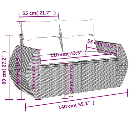 9-teiliges Gartensofa-Set mit Kissen, braun, Polyrattan