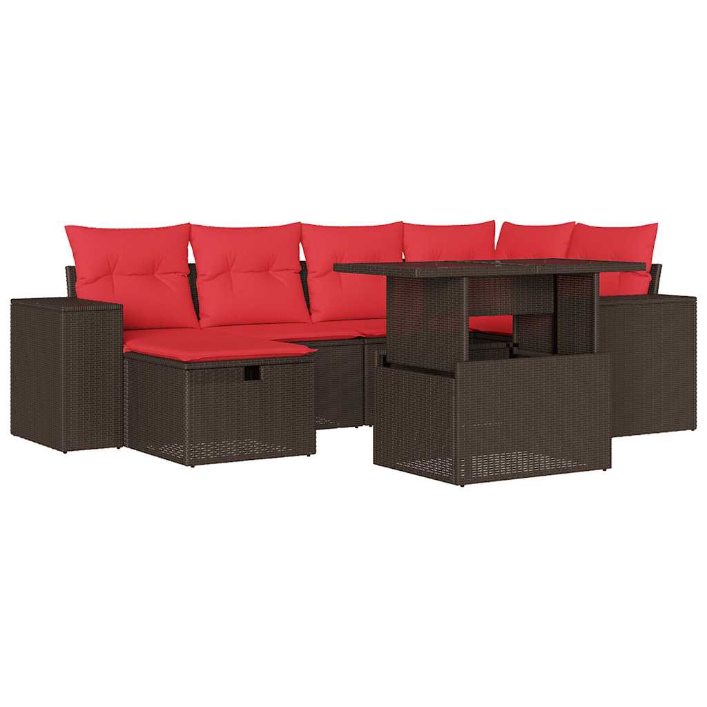 7-teiliges Gartensofa-Set mit Kissen, braun, Polyrattan