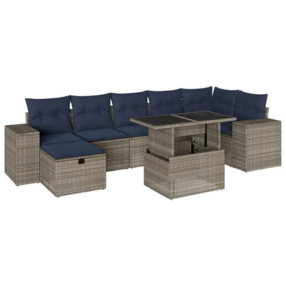8-teiliges Gartensofa-Set mit Kissen, grau, Polyrattan
