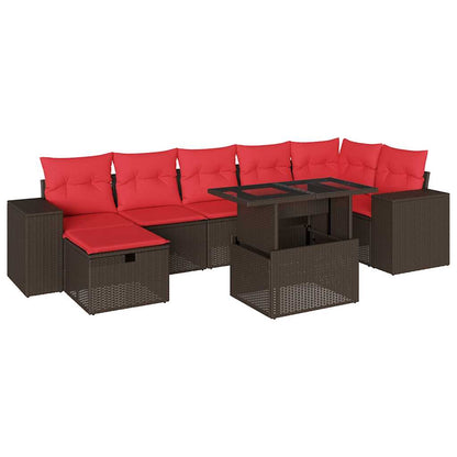 8-teiliges Gartensofa-Set mit Kissen, braun, Polyrattan