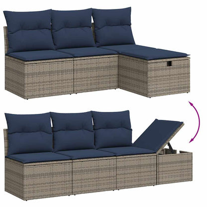8-teiliges Gartensofa-Set mit Kissen, grau, Polyrattan