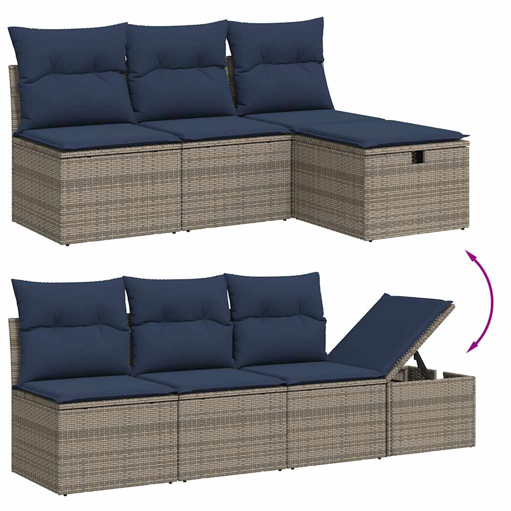 9-teiliges Gartensofa-Set mit Kissen, grau, Polyrattan