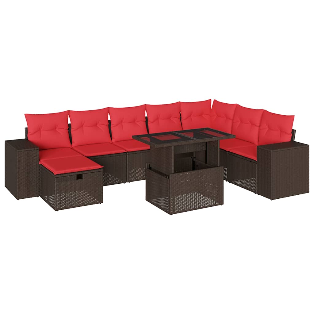 9-teiliges Gartensofa-Set mit Kissen, braun, Polyrattan