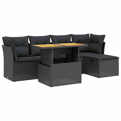 6-tlg. Garten-Sofagarnitur mit Kissen Schwarz Poly Rattan