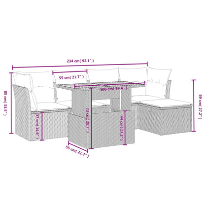 6-tlg. Garten-Sofagarnitur mit Kissen Grau Poly Rattan