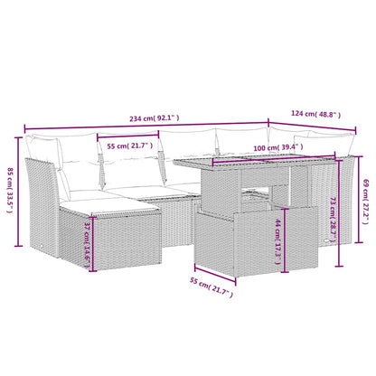 7-tlg. Garten-Sofagarnitur mit Kissen Schwarz Poly Rattan