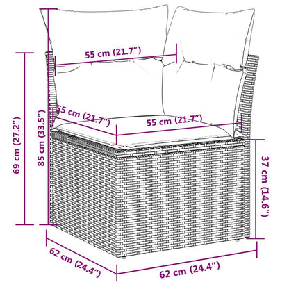 9-tlg. Garten-Sofagarnitur mit Kissen Grau Poly Rattan