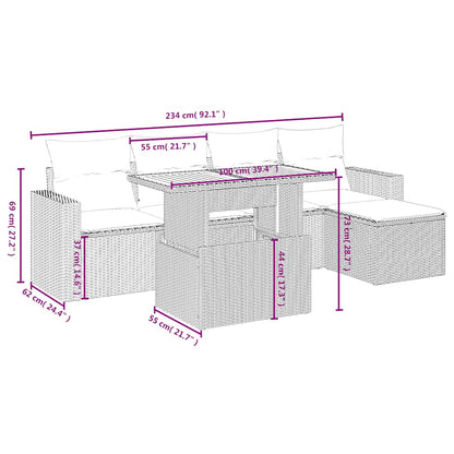 6-tlg. Garten-Sofagarnitur mit Kissen Schwarz Poly Rattan