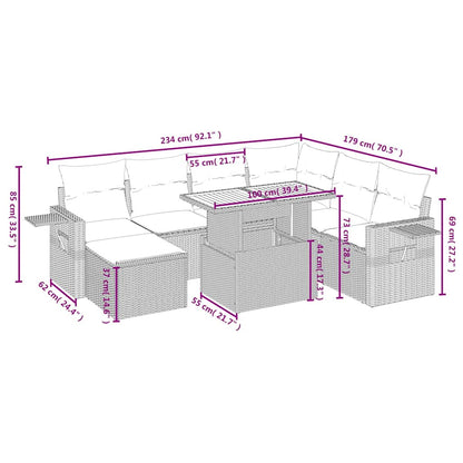 8-tlg. Garten-Sofagarnitur mit Kissen Schwarz Poly Rattan