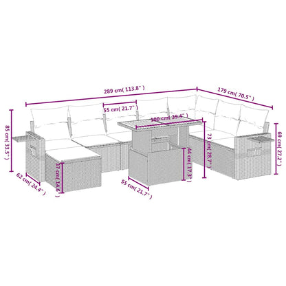 9-tlg. Garten-Sofagarnitur mit Kissen Schwarz Poly Rattan