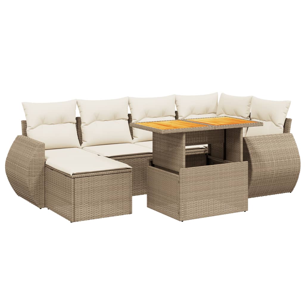7-tlg. Garten-Sofagarnitur mit Kissen Beige Poly Rattan