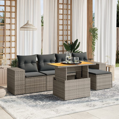 6-tlg. Garten-Sofagarnitur mit Kissen Grau Poly Rattan