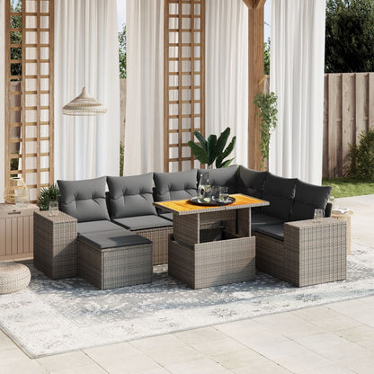 8-tlg. Garten-Sofagarnitur mit Kissen Grau Poly Rattan