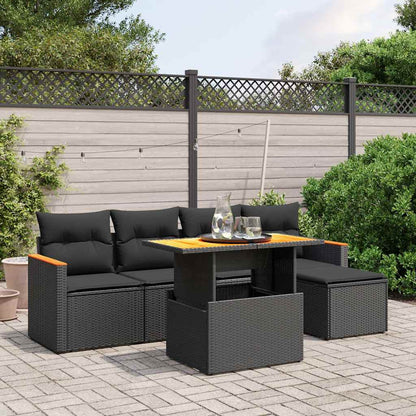 6-tlg. Garten-Sofagarnitur mit Kissen Schwarz Poly Rattan
