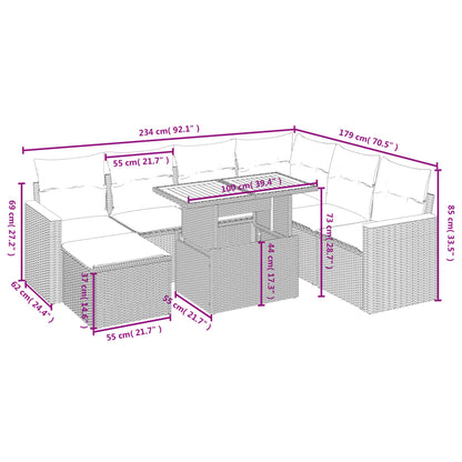8-tlg. Garten-Sofagarnitur mit Kissen Grau Poly Rattan