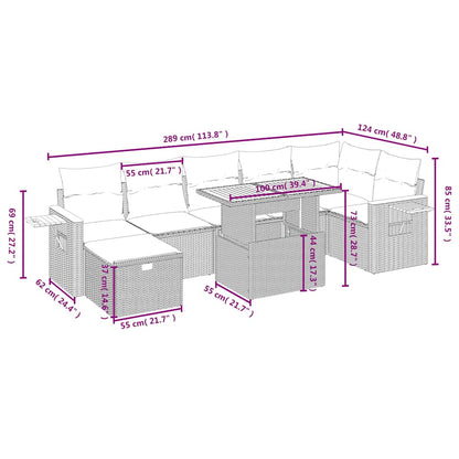 8-tlg. Garten-Sofagarnitur mit Kissen Schwarz Poly Rattan
