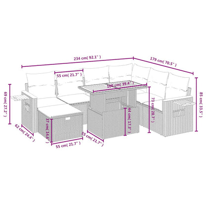 8-tlg. Garten-Sofagarnitur mit Kissen Schwarz Poly Rattan