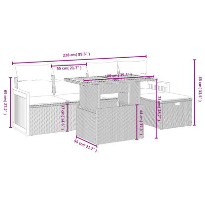 6-tlg. Garten-Sofagarnitur mit Kissen Schwarz Poly Rattan