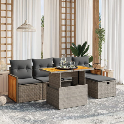 6-tlg. Garten-Sofagarnitur mit Kissen Grau Poly Rattan