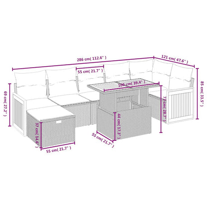 8-tlg. Garten-Sofagarnitur mit Kissen Schwarz Poly Rattan