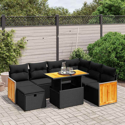 8-tlg. Garten-Sofagarnitur mit Kissen Schwarz Poly Rattan