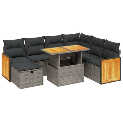 8-tlg. Garten-Sofagarnitur mit Kissen Grau Poly Rattan