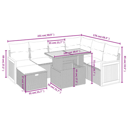 8-tlg. Garten-Sofagarnitur mit Kissen Grau Poly Rattan