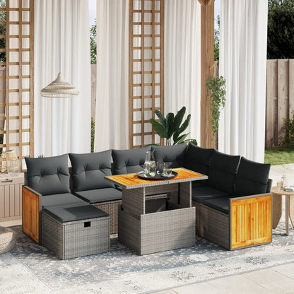 8-tlg. Garten-Sofagarnitur mit Kissen Grau Poly Rattan